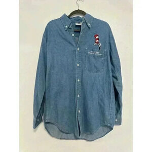 Vintage Disney Store Mickey Cintas Employee Uniform Denim Button Down Shirt sz M